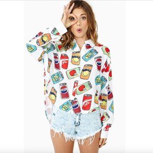 Lazy Oaf soda cans button down crop shirt